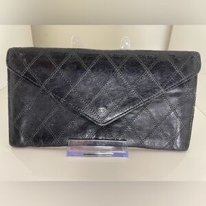 CHANEL Bicolore Lambskin Matelasse Long Envelope Wallet Leather Black Vintage